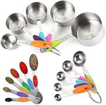 16 Pcs Measuring Cups and Magnetic Measuring Spoons Set, 5 Stainless Steel Cups, 6 Double Sided Measuring Spoons,5 Spoons & 1 Leveler with Silicone Handle for Cooking & Baking Dishwasher Safe