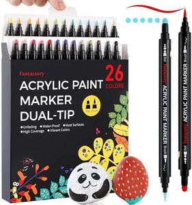 Fantastory 26 Acrylic Paint Pens - Waterproof and Double-Sided (Coarse Head and Fine Brush) - Rocks for Painting - Acrylic Pens for Glass, Wood, Ceramics, Canvas.