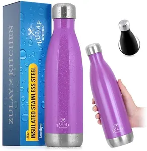 Zulay 9oz,17oz, 25oz, or 34oz Stainless Steel Water Bottle - Double Wall Insulated Metal Water Bottle For Hot & Cold Drinks - BPA Free Steel Water Bottle With Leak-proof Lid (Purple)