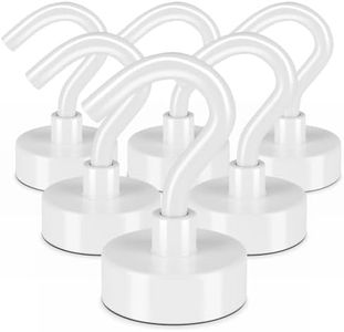 FINDMAG N52 Magnetic Hooks, Strong Magnet with Hook for Refrigerator, Heay Duty Magnetic Hook for Cruise Cabins, Grill, Office, White, Pack of 6