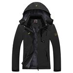 R RUNVEL Womens Waterproof Jacket Winter Warm Fleece Ski Jacket with Hood Windproof Camping Hiking Coat Outdoor Mountain Walking Skiing Jackets and Coat Black UK 12