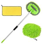 62" Car Wash Brush with Long Handle, Car Cleaning Kit with 1 Replacement Head and 1 Car Wash Towel, to Clean car SUV RVs Trucks Pickups and Buses.