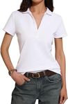 Meetrendi Women's Short Sleeve Polo Shirts Trendy Summer Business Casual V Neck Button Down Collared Blouse Tops White XL