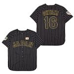 Men's #16 Ohtani Jersey Japan Samurai White Black Pinstriped Hip Hop Baseball Jersey, Black, Medium