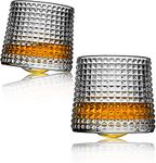 KELVEE Old Fashioned Dancing Whiskey Glass Set of 6 with Rotatable Bottom, Premium Square Diamond Design Glasses for Scotch,Bourbon,Vodka, Juice, and Cocktails (180ml)