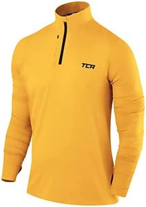 TCA Men's Fusion Pro Quickdry Long Sleeve Half Zip Running Shirt – Athletic Workout Pullover with Pocket & Thumb Holes- Spectra Yellow, Small