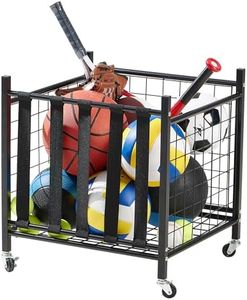 True & Tidy® Metal Storage Cart with Straps and Wheels, Elastic Straps Locking Wheels Indoor Outdoor Steel Equipment Ball Cart Holder, Stuffed Animal Toy Storage Organizer - Home, Garage, School, Gym