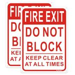 Large Fire Exit Sign, Do Not Block Door Signs, Keep Clear at All Times Sign, 14 x 10 Inches Rust Free Aluminum, Weather/Fade Resistant Easy Mounting 2 Pack