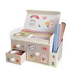 LIUCONGBD Cute Desktop Organiser Stationery Storage with Drawers and Stickers Dustproof Skincare Organiser Plastic Storage Box for Office School Dressing Table Bathroom