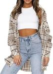 LACOZY Women Oversized Flannel Shirt Long Sleeve Plaid Button Buffalo Shirt Blouse Tops with One Pocket Apricot 2XL