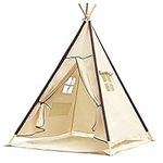 Lavievert Canvas Teepee Children Playhouse Kids Play Tent for Indoor or Outdoor Play – Come with A Water Resistant Bottom Mat