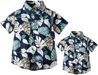 Winmany Family Hawaiian Shirts Father and Son Matching Beachwear Tropical Floral Leaves Print Tops, Blue, 7-8 Years