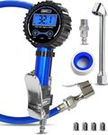 Digital Tire Pressure Gauge with Inflator, Improved Leaks Protection, 200PSI Air Chuck with Pressure Gauge and Air Compressor Accessories, Extended Hose with 360° Air Chuck Quick Connect (Blue)