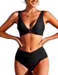 AI'MAGE Women's Bikini Set O-Ring Swimsuits Two Piece High Waisted Bathing Suits V Cut Bottom Black