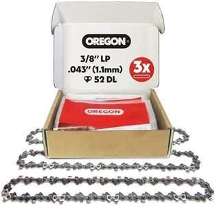 Oregon 3-Pack Chainsaw Chain 3/8" LP Pitch, .043" (1.1 mm) Gauge for 14" (35cm) Bar, 52 Drive Links – Low-Kickback Replacement Saw Chain, Fits Bosch, Husqvarna, Ryobi, Makita and More (90PX052X3)