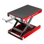 GRAND PITSTOP Motorcycle & Powersports Maintainence Stand Lift Scissor Jack Steel Wide Deck Hoist Crank Center Stand 1100 LBS Capacity for Motorcycles, for Cruiser, Dirt Bike, Sports Bike, ATV (RED)