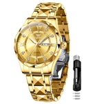 OLEVS Mens Watches Diamond Luxury Dress Easy-Read Big Face Gold Stainless Steel Waterproof Date Day Wrist Watch for Men