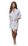 Turquaz Linen Lightweight Knee Length Waffle Kimono Bridesmaids Robes For Women - Spa Bathrobe, White, Large