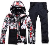 RIUIYELE Men's Ski Jacket and Pants Set Winter Heated Coat Hooded Outdoor Skiing Snowboard Suit for Men (E-Black, XL)