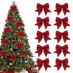 Shining She 10 Packs Glitter Red Christmas Bows Decorations, Small Christmas Tree Bow Ornaments, Sequin Bow Ties for Xmas Wreaths, Garland, Tree Decoration