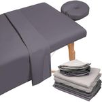 3 Sets Microfiber Massage Table Sheet Set 3 Colors 3 Piece Set Includes Massage Flat Sheet Fitted Sheet and Massage Face Rest Cover Stain Wrinkle-Resistant(Dark Gray, Gray, Khaki)