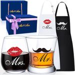 LIGHTEN LIFE Wedding Engagement Gifts for Couples,Mr & Mrs Appron and Wine Whiskey Glass Set,Anniversary Present for Newlywed,Bridal Shower Gifts,Mr and Mrs Gift Set,Valentines Day Gifts for Him Her