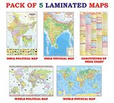 India & World Map ( Both Political & Physical ) with Constitution of India Chart | LAMINATED | SET OF 5 | Useful for UPSC, SSC, IES and other competitive exams