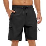 TBMPOY Men's Hiking Shorts Lightweight Quick Dry Sports Running Travel Casual Shorts with 5 Zipper Pockets Black L