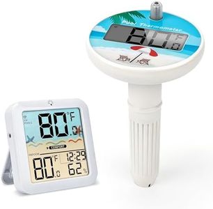 Pool Thermometer Floating Easy Read - Water Temperature Thermometer for Pool Swimming, IPX8 Digital Wireless Pool Thermometer with Indoor Temperature Humidity Monitor for Aquariums, Spa, Hot Tub