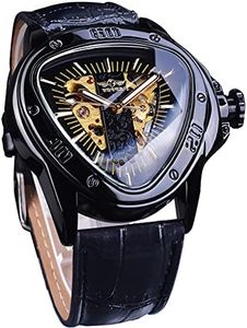 Winner - Reloj de pulsera mecánico de moda, esfera triangular de carreras, impermeable, esfera de esqueleto dorado, movimiento automático, diseño de cuero, reloj mecánico para hombre, negro_1,