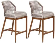 Outdoor Bar Stools Set of 2, Counter Height Chairs with Back, All-Weather Design, Chic Ergonomics, Rattan Bar Stools, Cushions Included, Easy Assembly for Patio and Garden, Wood Grain