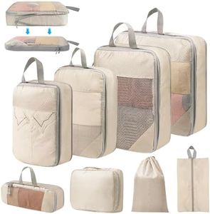Organisateur Valise, Lot de 8 Organiseurs de Bagage pour Voyage, Organisateur de Voyage Sac de Compression Voyage, Packing Cubes Compression pour Les Vêtements, Chaussures et Cosmétiques (Beige)