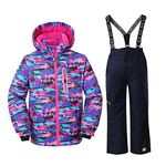Girls Insulated Ski Jacket Pants Set Windproof Waterproof Kids Ski Suit Snowsuit for Kids, Style8, 12