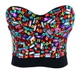 Charmian Women's Colorful Rhinestone Push Up Bra Clubwear Party Bustier Crop Top, Multicolored, Large