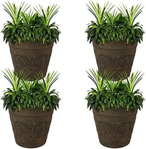 Sunnydaze Arabella 19.5" Double-Walled Polyresin Outdoor Planter - Fade-Resistant Beige Finish - Set of 4