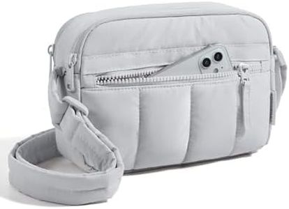 BAGSMART Cross Body Purse, Mini Crossbody Bags for Women Travel Purse, Puffy Shoulder Handbag Wallet with RFID Blocking Slots, Light Gray-small