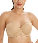 Lemorosy Women's Plus Size Strapless Bra Push Up Full Coverage Underwire Support Bra for Big Bust(Nude, 38DDD)