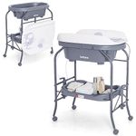 INFANS Baby Changing Table with Bathtub, Foldable Diaper Dresser Station with Removable Bath Wheels Waterproof Pad Storage Rack, Portable Nursery Organizer for Newborn Infant (Grey)