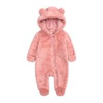 Toddler Baby Boy Girl Bear Ear Romper Long Sleeve Bodysuit Hooded Playsuit Zipper Jumpsuit Winter Warm Overall Clothes, Size 3, Pink, 0-3 Months