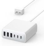 USB C Fast Charger Block, 100W 6 Ports Charging Station Hub for iPhone 16 15 14 13 Pro Max, iPad Pro Air Mini, Galaxy, for Air-pods 4, Pro 2, 25W PPS Type C Wall Charger with LED, 5ft Cord