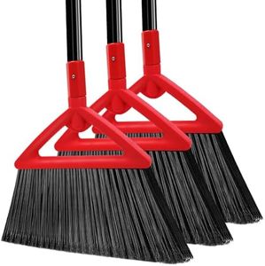PUTNATRUE Heavy Duty Broom of Outdoor and Indoor,3 Packs Upgraded Commercial Angle Brooms,Perfect Red Broom of House,Kitchen,Garage,Courtyard,Concrete