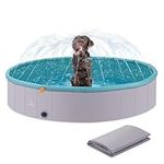 Navaris Dog Pool with Sprinkler - 160 cm Paddling Pool for Dogs - Extra Large XL Pet Swimming Pool to Fill with Water in Hot Weather - Includes Cover