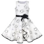 Sunny Fashion Girls Dress Black Floral Asymmetrical Special Occasion Formal Wedding 9-10 Years