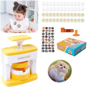 Yallmie Badge Maker Machine, Badge Machine Kids Pin Maker Machine DIY Badge Making Machine, Badge Press Machine, Round Button Badge Maker with 48Pcs Button Parts and Cute Stickers (A Type)