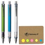 Uni Kuru Toga Advance Auto Lead Rotation Mechanical Pencil 0.5 mm, Body Color(Lime Green/Blue/White), 3-pack, Sticky Notes Value Set