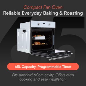 Cookology 60cm Built-In Electric Fan Oven, 65L, Grill, White