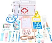 BLiSS HUES Doctor Kit for Kids Wooden Dentist Set with Working Stethoscope Doctor Playset Pretend Play Doctors Set for Children- 43Pcs