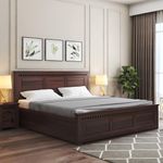 MUSTOOK Sheesham Wooden Bed King Size Bed with Storage | Wooden Double Bed Hydraulic Bed with Storage and Headboard for Bedroom | Rosewood, Walnut Finish