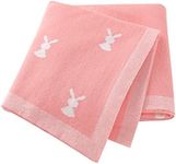 Hadetoto Baby Blanket 100% Cotton Blankets Knitted Baby Blanket Bunny Pram/Travel/Moses Basket (100x80cm) Pink