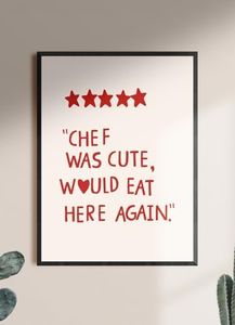 MINI ZOZI Kitchen Wall Art Decor 12X16 Canvas Trendy Large Chef Was Cute Would Eat Here Again Poster Prints Food Quotes Heart Decoration Aesthetic Dorm Room Walls Print Big Posters Red